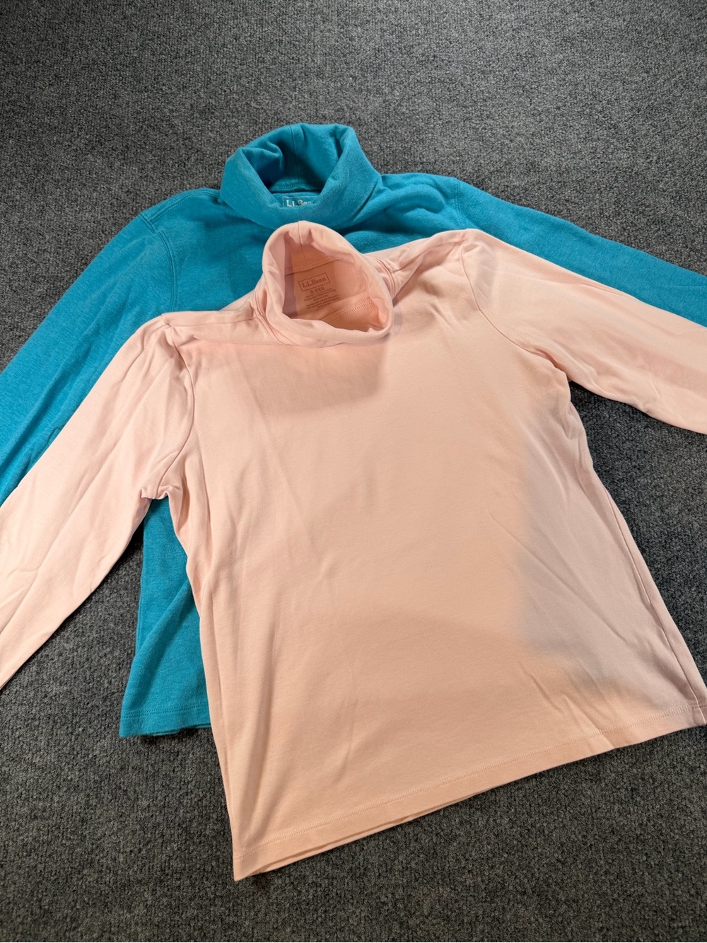 (2) LL Bean Woman’s Long Sleeve Mock Turtle Neck Top - Pink & Blue Small